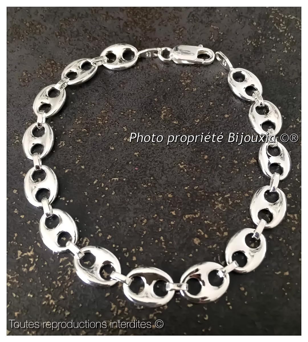 Bracciale a Chicco di caffè, 21 cm x 8 mm, in Argento Massiccio 925/000