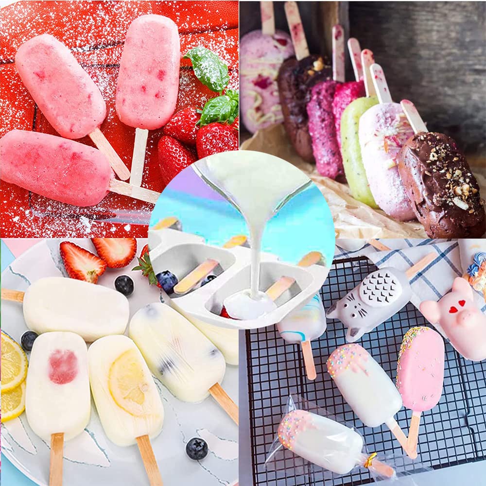 Moldes de Helado, 3 Pack Molde de Helado de Silicona con 100 Palos Madera, 100 bolsas de embalaje, 100 ligamentos, 100 etiqueta,sin BPA, Para postres helados o chocolates caseros (C)