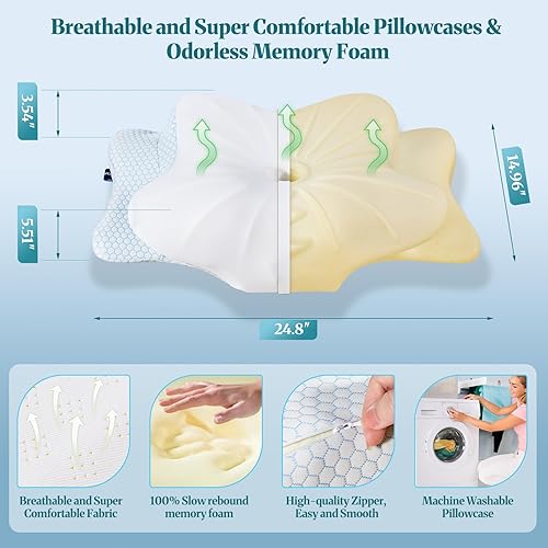 Miniatura 2 de Almohada cervical para aliviar el dolor de cuello  Almohada cervical de espuma viscoelástica, almohada ortopédica de apoyo para el cuello, almohada