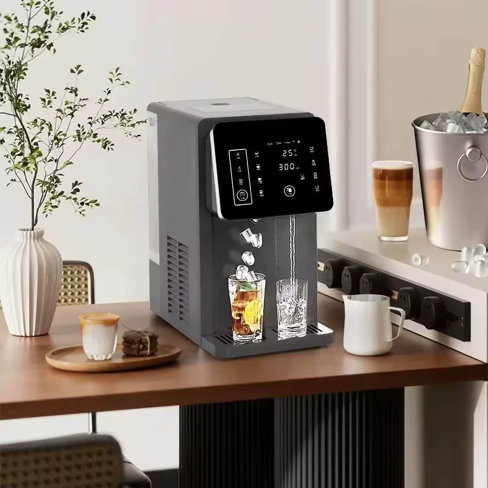 Máquina for hacer hielo en encimera con dispensador de agua fría y caliente, bandeja de hielo cerrada de 9 cubitos, calentamiento instantáneo de 2100 W, modos de té de 45 °C y 85 °C