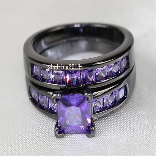 Miniatura 7 de LOVERSRING Juego de anillos de novia para mujer, chapado en oro negro con circonita cúbica para hombre, carburo de tungsteno, anillo de boda