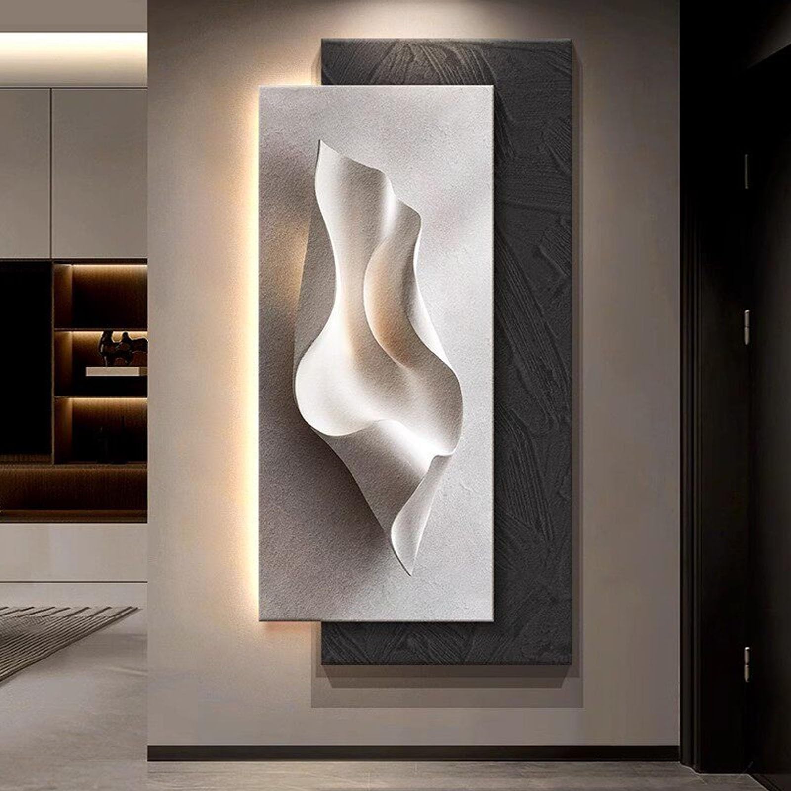 RASJCGRCOA Large Modern 3D LED Wall Art Decor Plug-in Sandstone Backlit Wall Sculpture Frameless Light Up Wall Hanging for Living Room Entryway(A,23.6 * 47.2in/60 * 120cm)