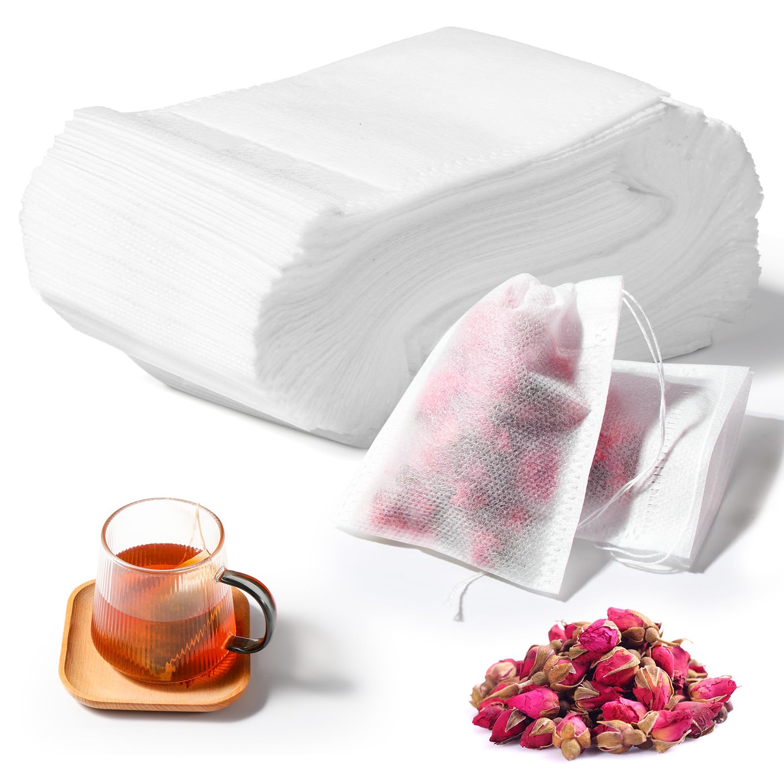 Oderra 200 Bolsas de Té Rellenables con Cordón 7x9 cm – Filtros Finos para Té, Café y Especias