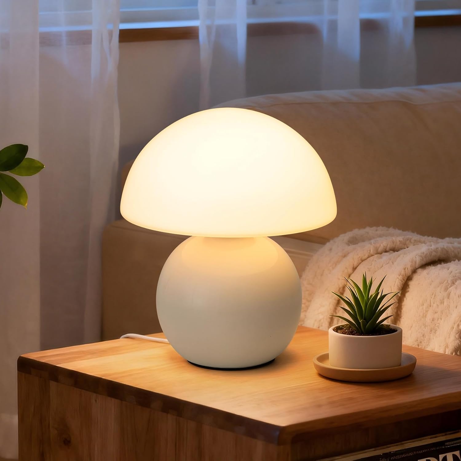 Small Mushroom Lamp,USB-Plug in Bedside Table Lamps with 3-Temperature LED Bulb Dimmable,Unique Cute Aesthetic Home Decor for Living Room/Bedroom/Entryway/Table Decor(Cream White)