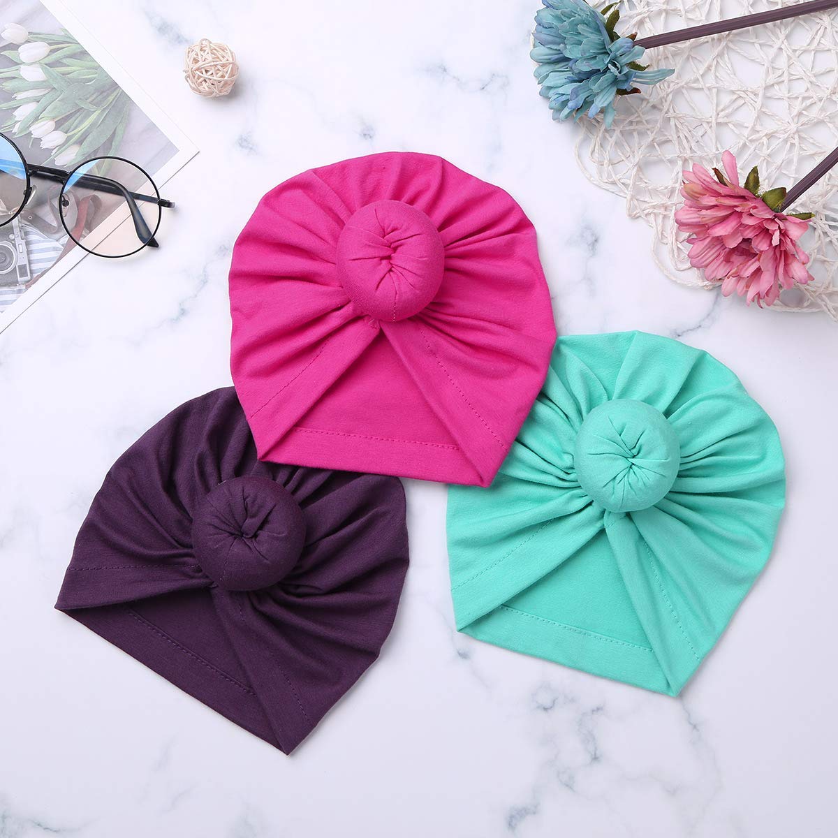 Säuglingsbaby Beanie Knoten Donut Hut Neugeborene Jungen Mädchen Baumwolle Weiche Turban Bogen Kaninchenohren Mütze Krankenhaus Kopf Wrap (Color : D Doughnut, Size : One Size)