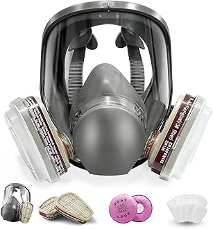 Reusable full Face Cover, Full Face Respirator Mask, Organic Vapor Gas Mask with Activated Carbon Filters Anti-fog Gas Cover Against Dust Fume for Painting, Polishing, Welding, Staining, Cutting