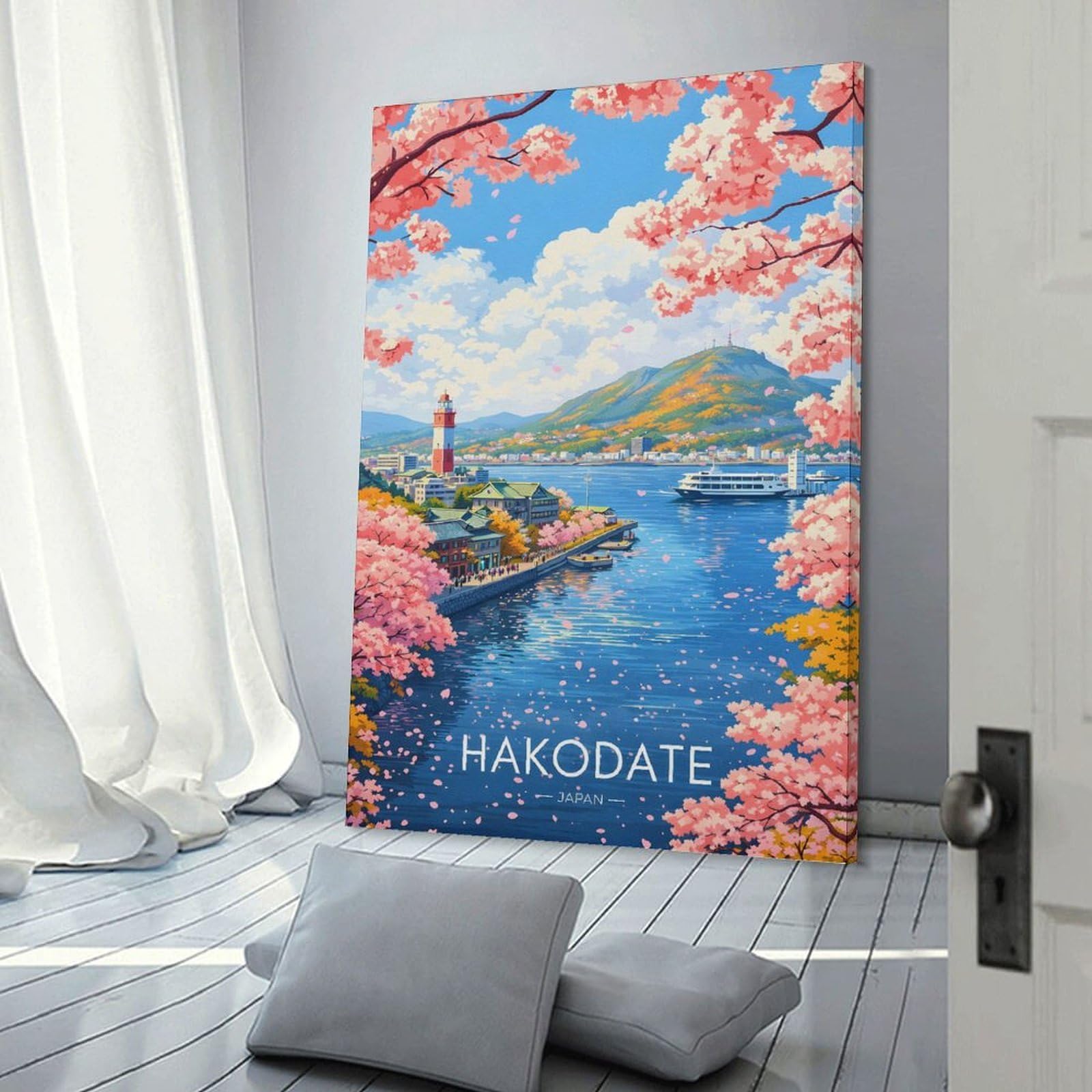 Junmoney Home Decor Wall Art Hakodate Japan Cherry Blossoms, 16x24inch(40x60cm), for Hallway, Bedroom Or Modern Interiors, Gift Idea for Housewarming And Birthdays
