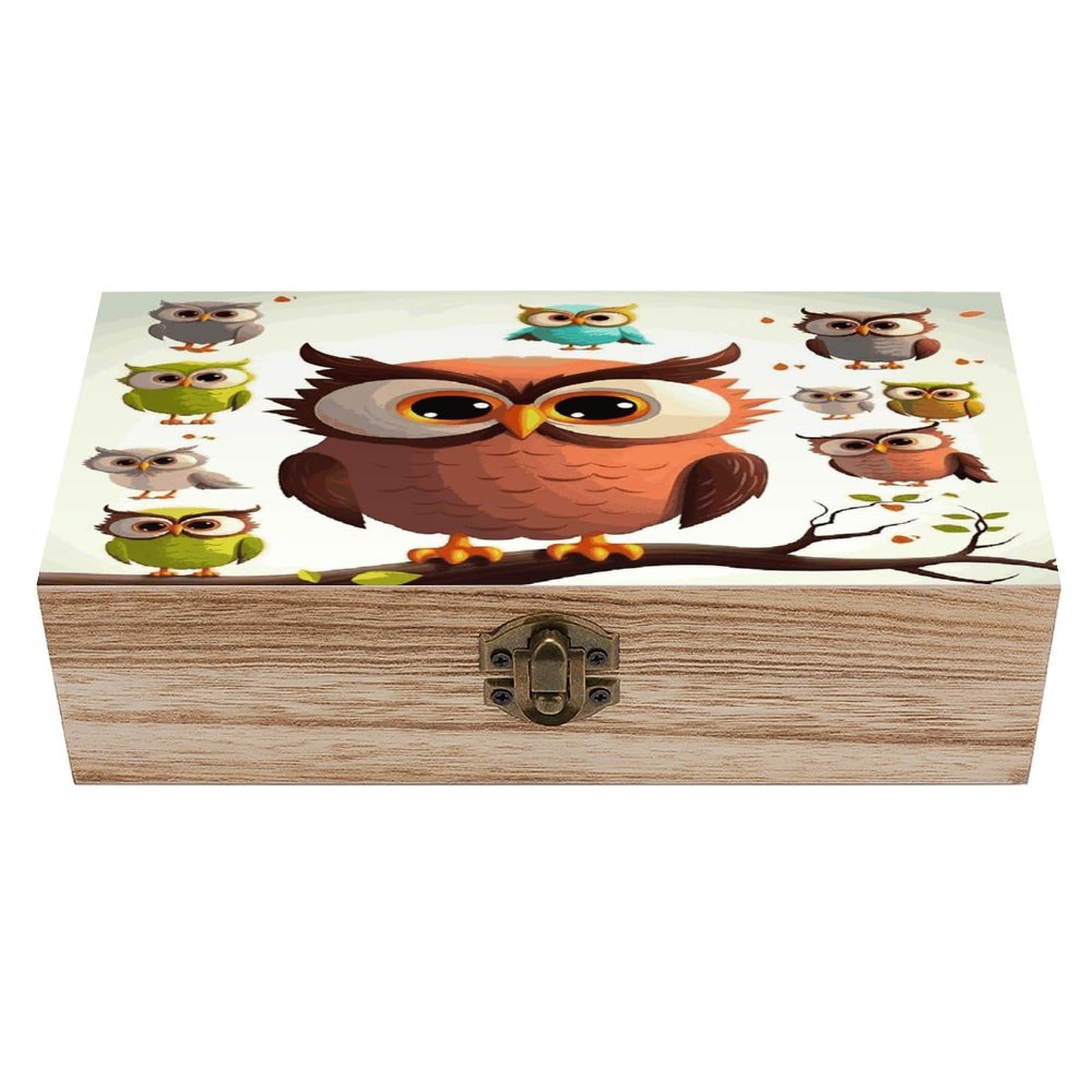 FekiLoot Cartoon Owl Wooden Box with Hinged Lid Vintage Storage Box Beautifully Keepsake Boxes Jewellery Organiser & Trinket Holder Unique Gift Ideas for Men & Women