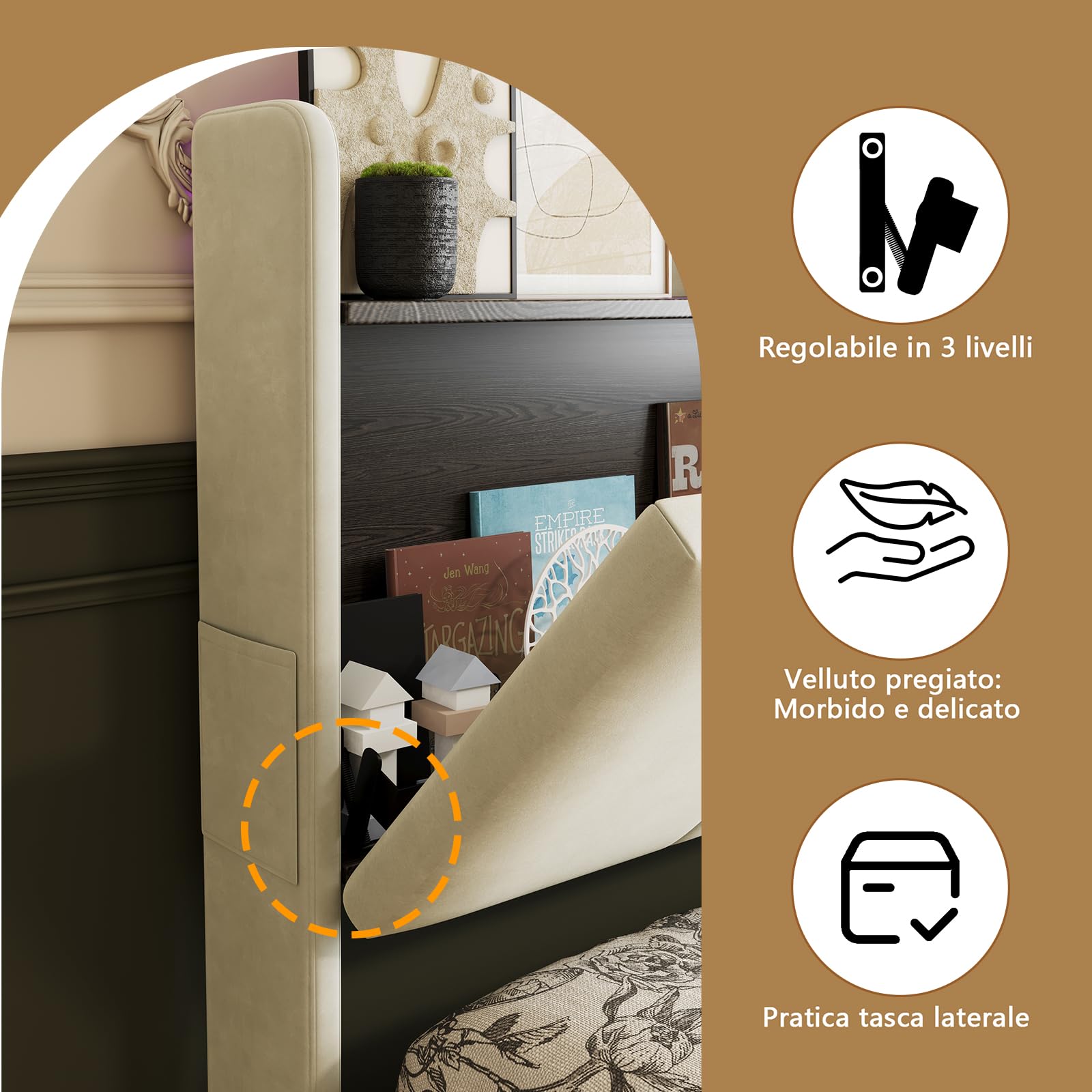 Cama de Matrimonio 160x200 cm con 4 Cajones, Cama Queen Size Tapizada con Luces LED, Puerto Type-C y Cabecero Moderno, Estructura de Cama con Somier, Beige (Sin Colchón)