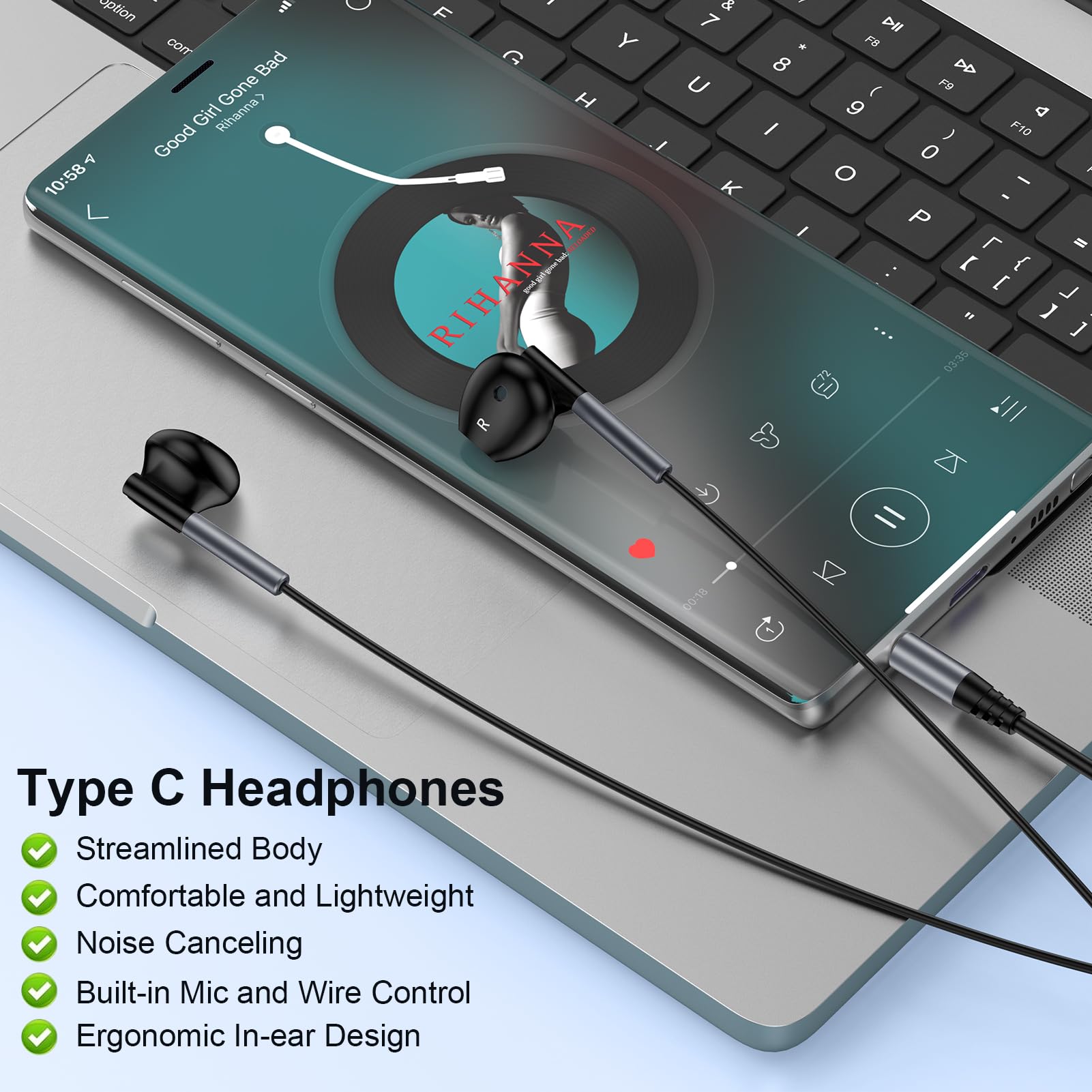 Auricolari cablati per Samsung A15 A14 A13 A25 A23 S10 S9 S8 iPhone 6 5, auricolari cablati con microfono, jack AUX da 3,5 mm, auricolari da gioco per iPad, laptop, computer Android, interruttore