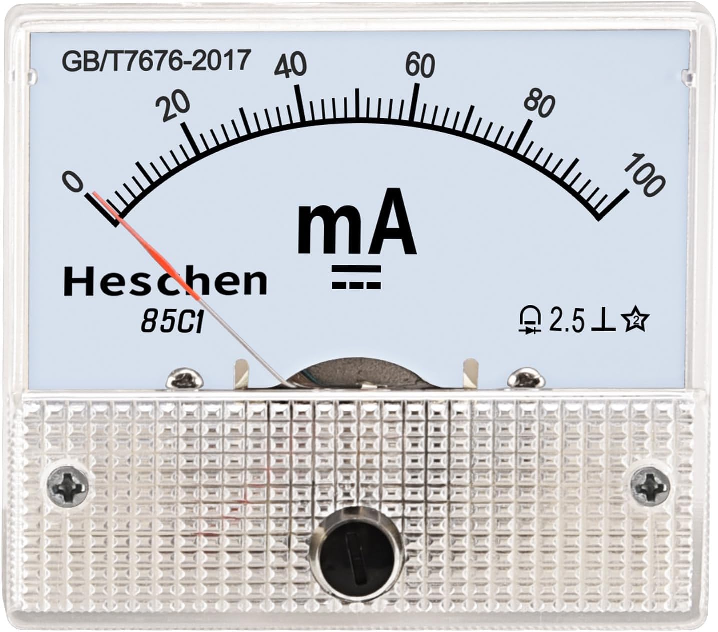 85C1-100mA Rectangle Panel Mounted Current Meter Ammeter Tester DC 0-100 mA Class 2.5 White