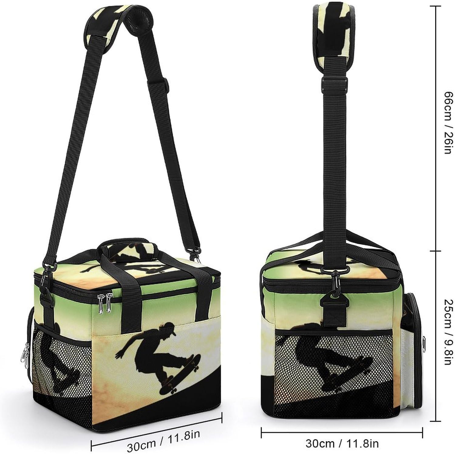 Large-Capacity Oxford Cloth Skateboard Printed Camping Ice Bag, Outdoor Portable Insulation and Cold Storage Bag, Enjoy A Cool Camping Time