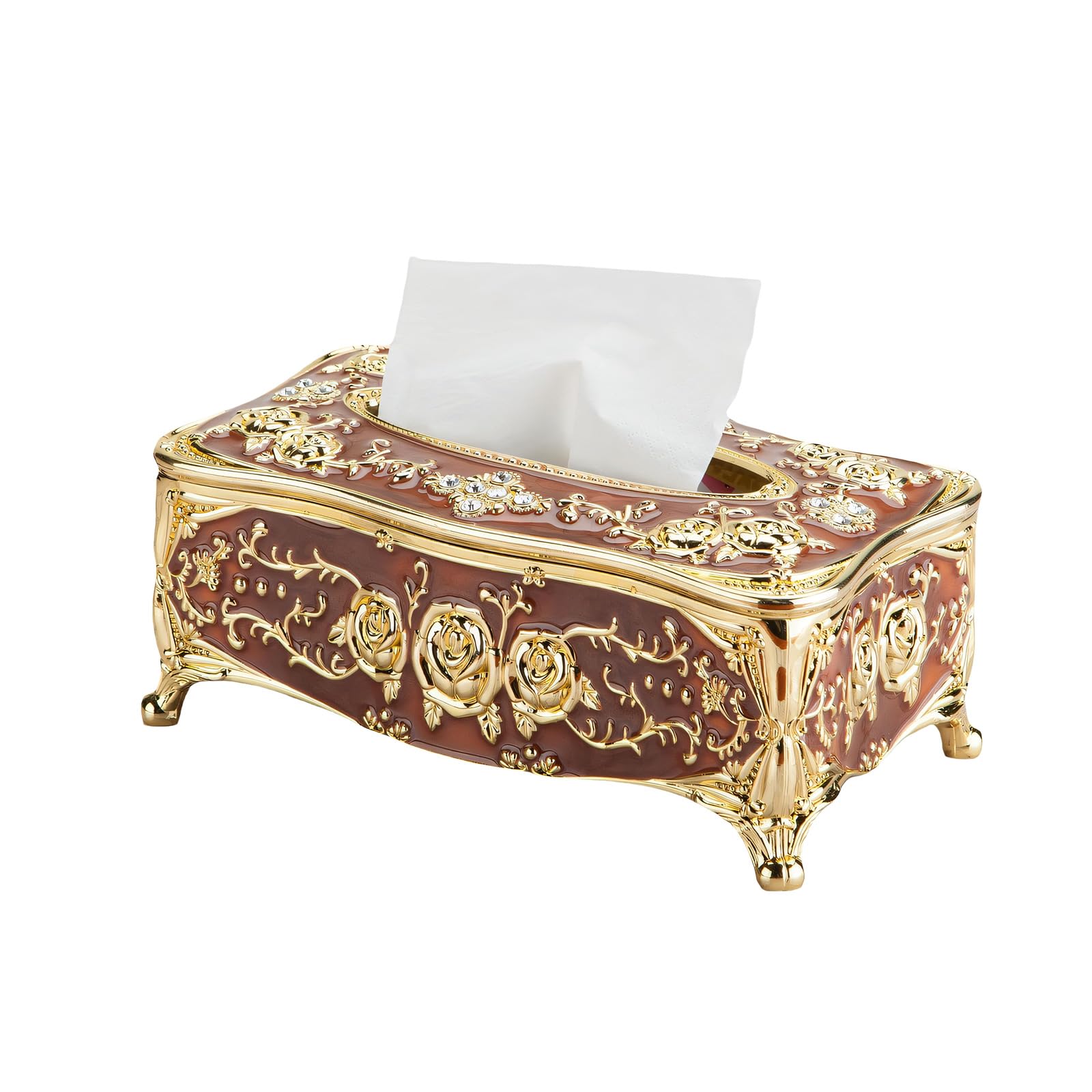 Classical European Inspired Tissue Box Featuring Beautiful Rose Motifs and Nonslip Base Rose Themed Tissue Dispenser ABS Dispenser