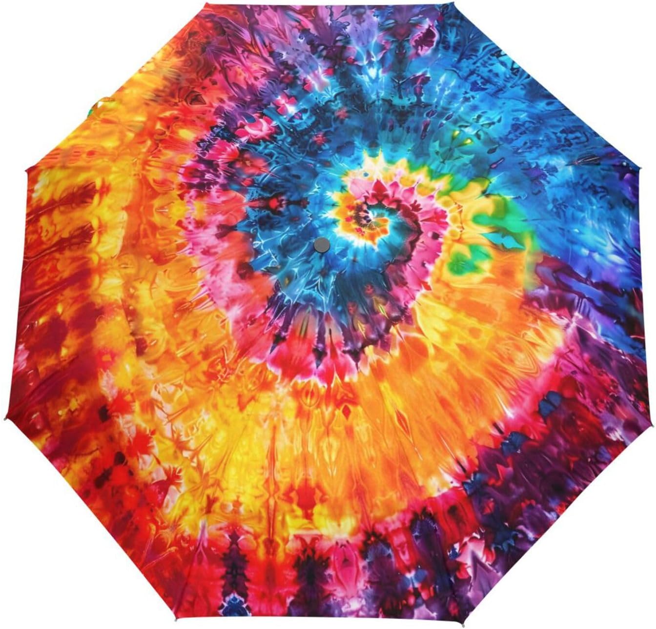 Tie Dye Spiral Colourful Swirl Rainbow Folding Umbrella Auto Open Close Compact travel Umbrella Windproof Waterproof for Rain Sun UV Portable Lightweight Umbrellas for Adults Women Men Large umbrellas