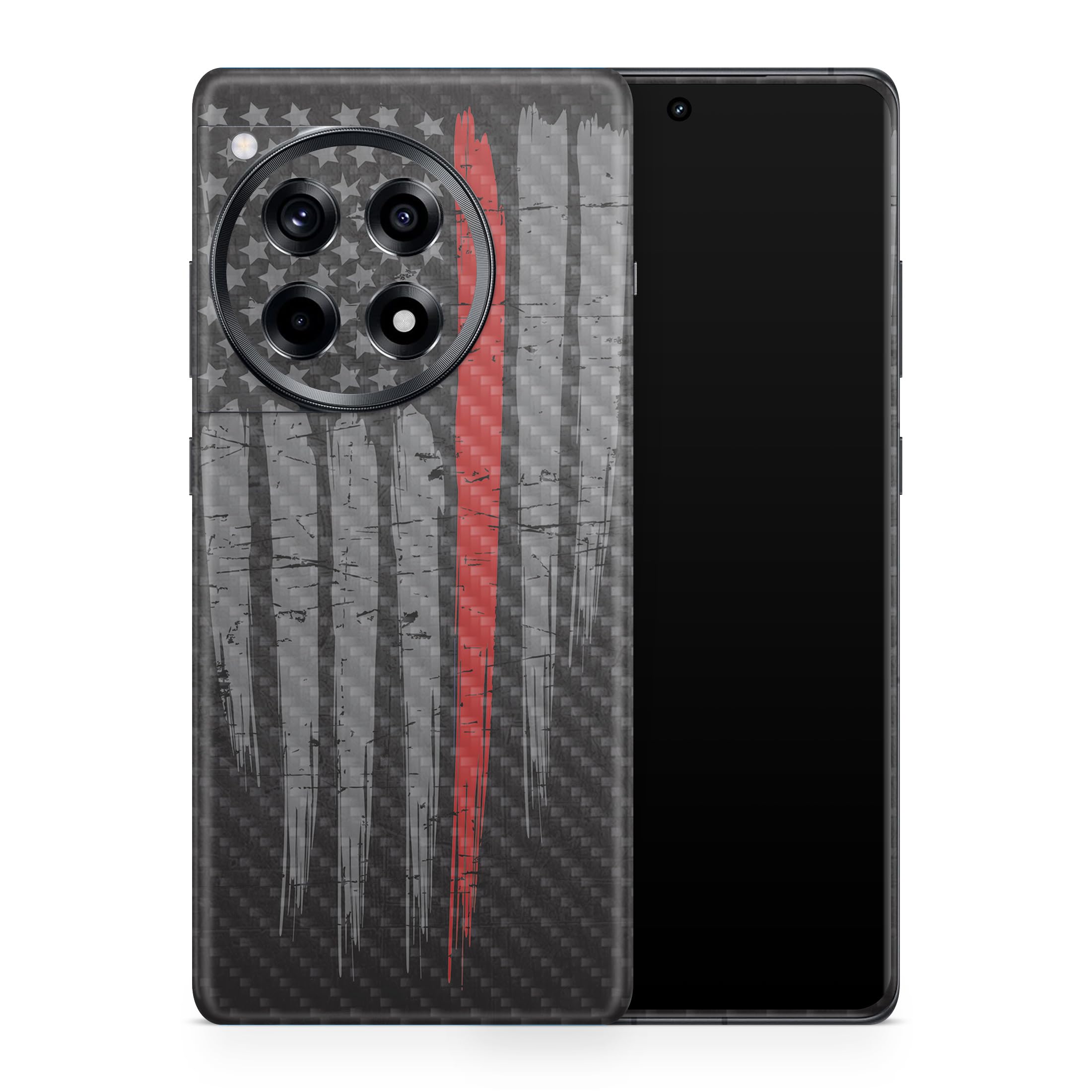Carbon Fiber Skin Compatible with OnePlus 12R (2024) - Thin Red Line - Premium 3M Vinyl Protective Wrap Decal Cover - Easy to Apply | Crafted in The USA by MightySkins