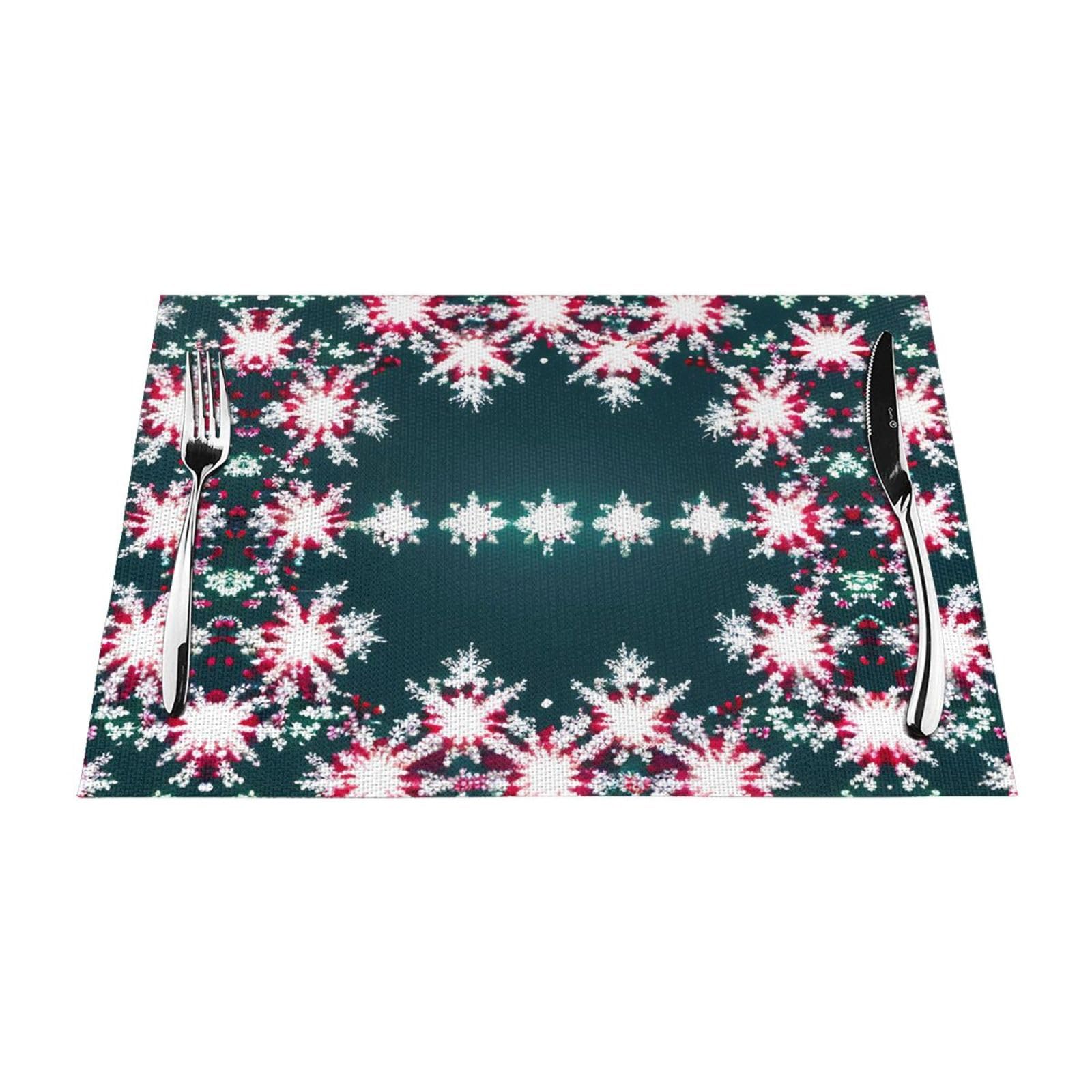 Placemats Set of 6,Table Mats Washable Placemat Decoration, Merry Christmas Print