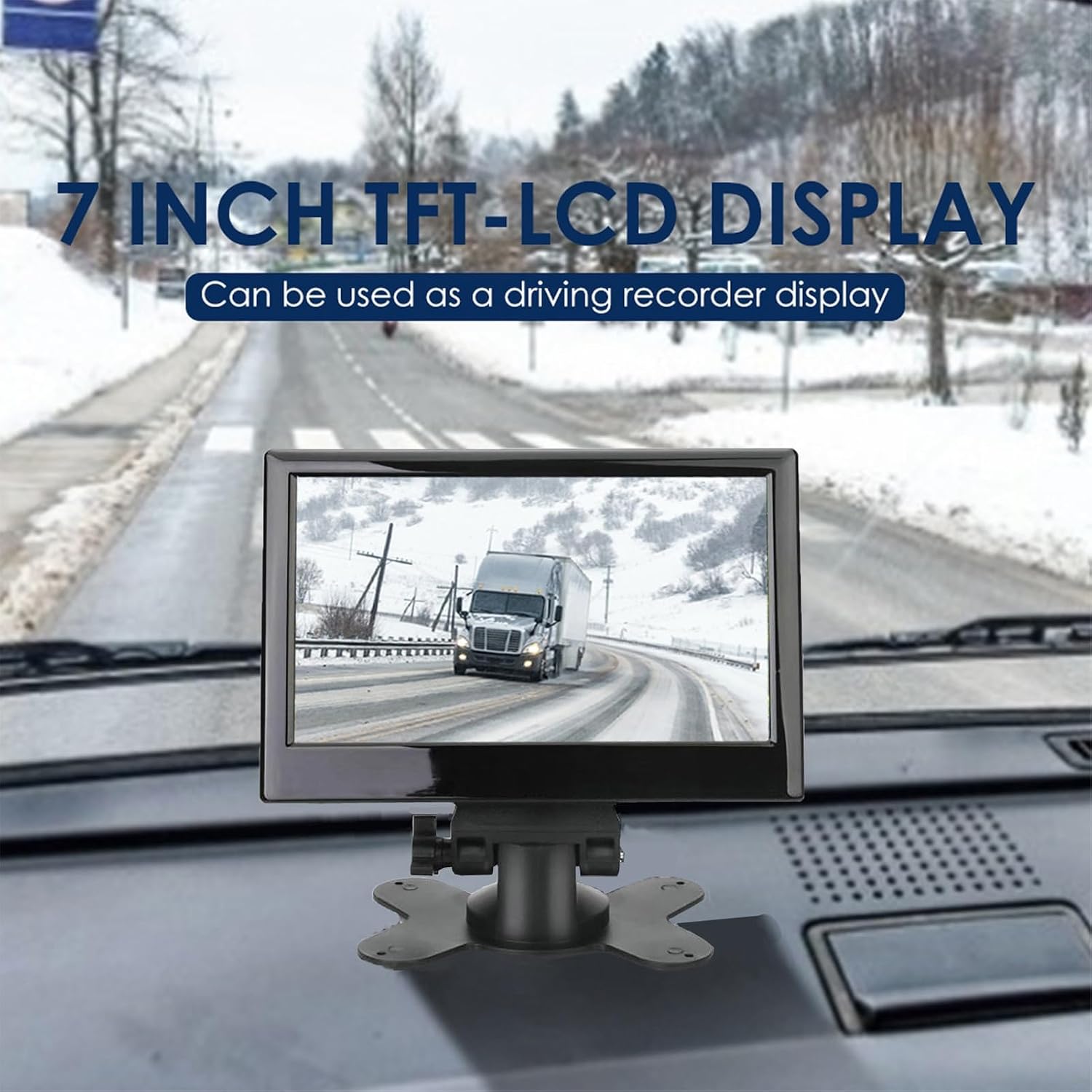 7 Inch Car Reversing Monitor System with Round Camera, 12V to 24V HD Color TFT LCD Backup Screen, 170 Degree Wide Angle View for Truck Trailer Van RV Bus Pickup and Commercial (Round Hole Camera)