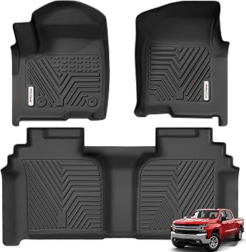 YITAMOTOR Floor Mats for 2019-2026 Chevrolet Silverado/GMC Sierra 1500 & 2020-2026 Chevy Silverado/GMC Sierra 2500HD/3500HD Crew Cab With Underseat Storage Box Bucket Seat, 1st & 2nd Row, Black