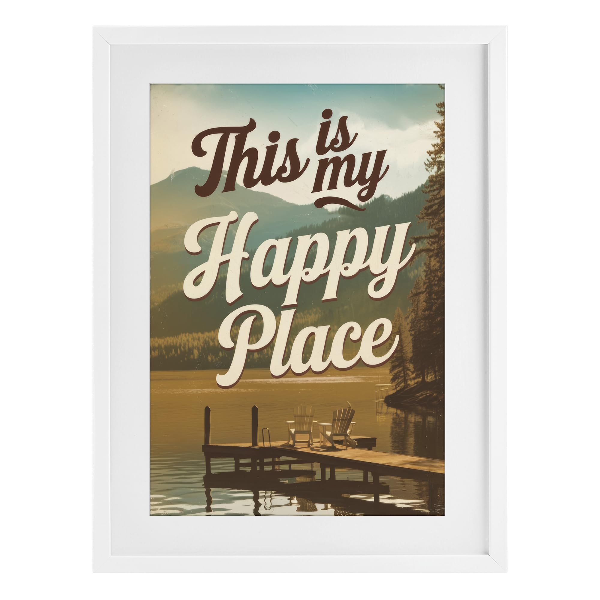 Stupell Industries Coastal White (Textured) 'Vintage My Happy Place', Framed Print Under Glass, White, 14 X 20 Inches, Easy To Hang And Sturdy, Made In Usa, By Andreas Magnusson