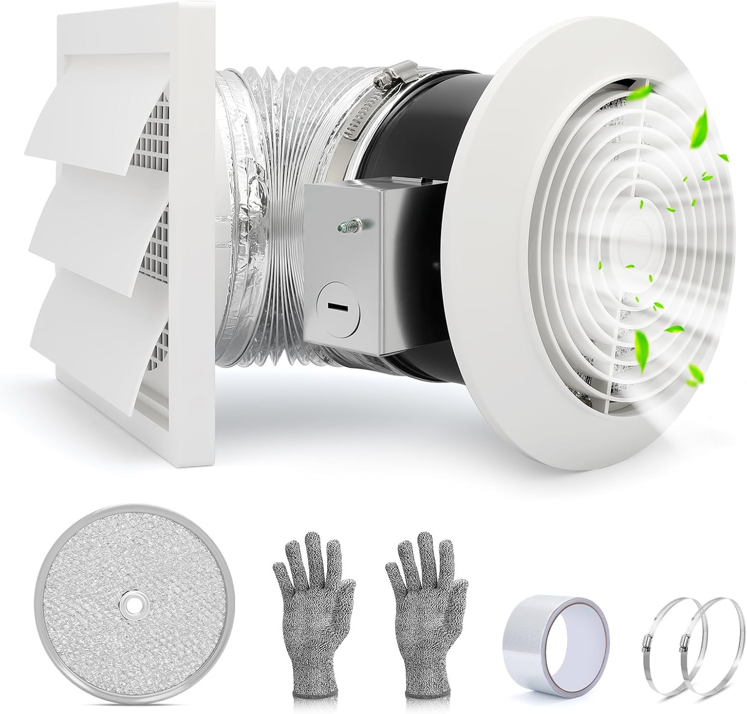 512M Bathroom Exhaust Fan, 6 Inch Wall Mounted Kitchen Exhaust Fan with White Grille, 80 CFM 4.0 Sones, 15-Inch Retractable Duct, Garage Fan, Bathroom Fan, Attic Fan