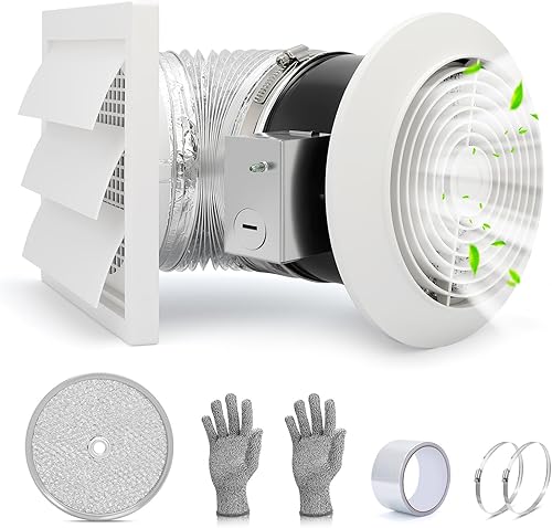 Extractor de baño 512M, extractor de cocina montado en la pared de 6 pulgadas con rejilla blanca, 80 CFM 4.0 Sones, conducto retráctil de 15