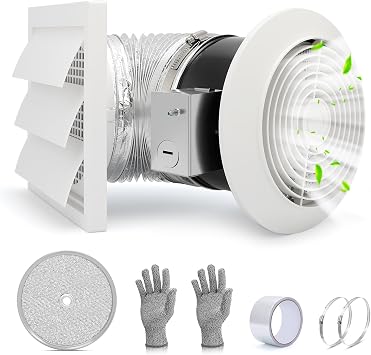 512M 6 Inch Wall Mounted Bathroom Exhaust Fan and Kitchen Exhaust Fan | 80 CFM 4.0 Sones, White Grille, 15-Inch Retractable Duct, Rustproof Electrophoretic Coating, Bathroom Fan, Garage Fan