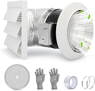 512M Bathroom Exhaust Fan, 6 Inch Wall Mounted Kitchen Exhaust Fan with White Grille, 80 CFM 4.0 Sones, 15-Inch Retractable Duct, Garage Fan, Bathroom Fan, Attic Fan