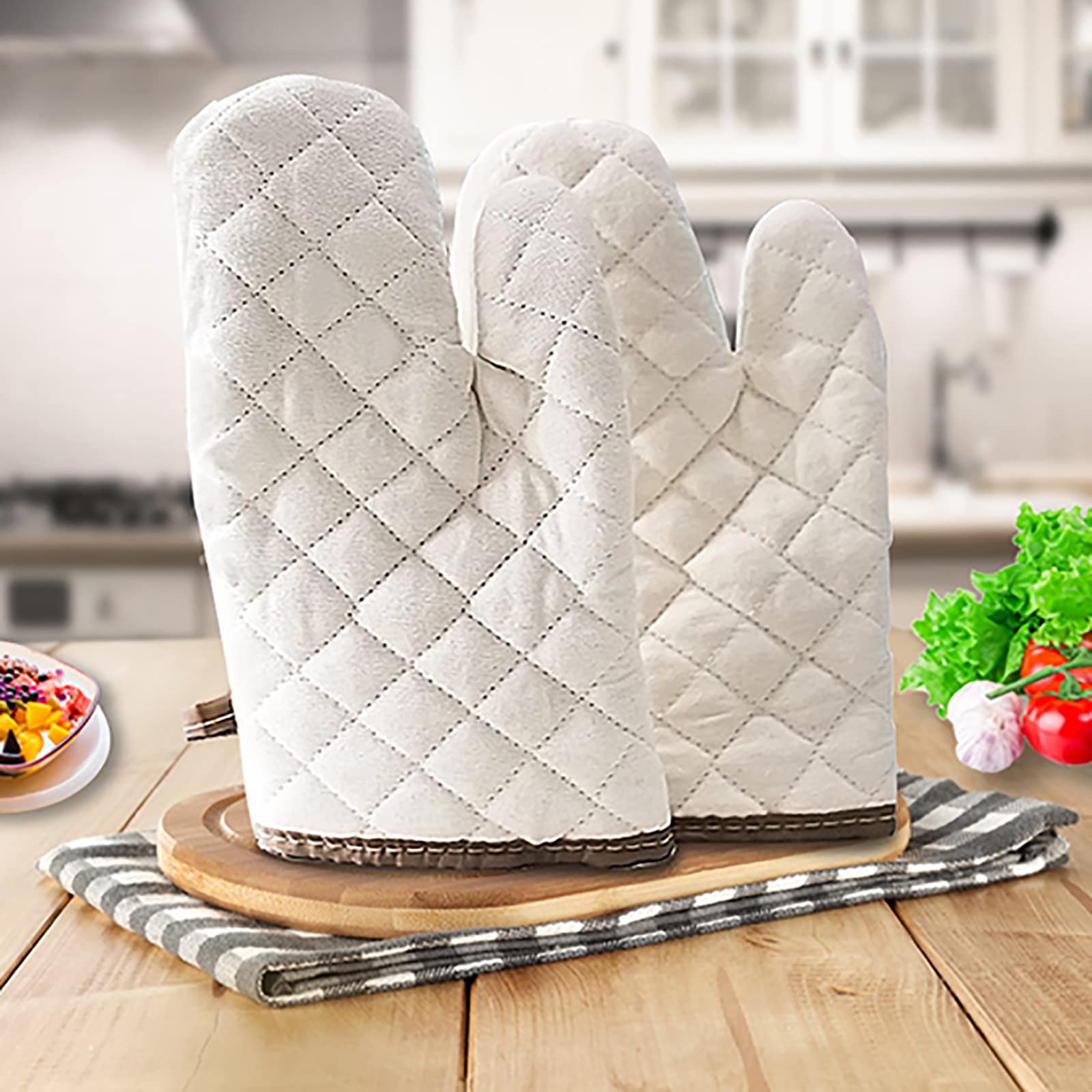 1 par de guantes de horno para hornear, guantes resistentes al calor, soportes para ollas con lazo para colgar, parrilla, barbacoa, cocina, blanco, S