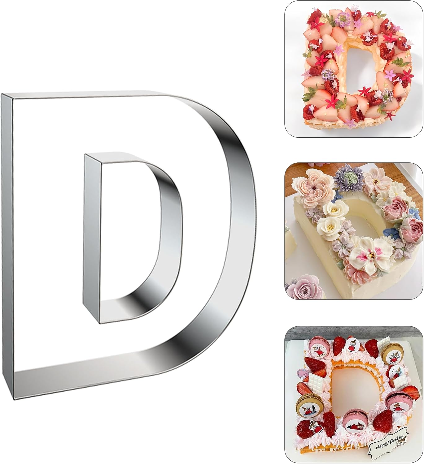 ZADE 8 Inch Alphabet D Cake Mousse Mold 304 Stainless Steel Large Size Letter Alphabet Tiramisu Cheesecake Mold Bakeware 3D Cake Dessert Baking Pan for DIY Birthday Wedding Party