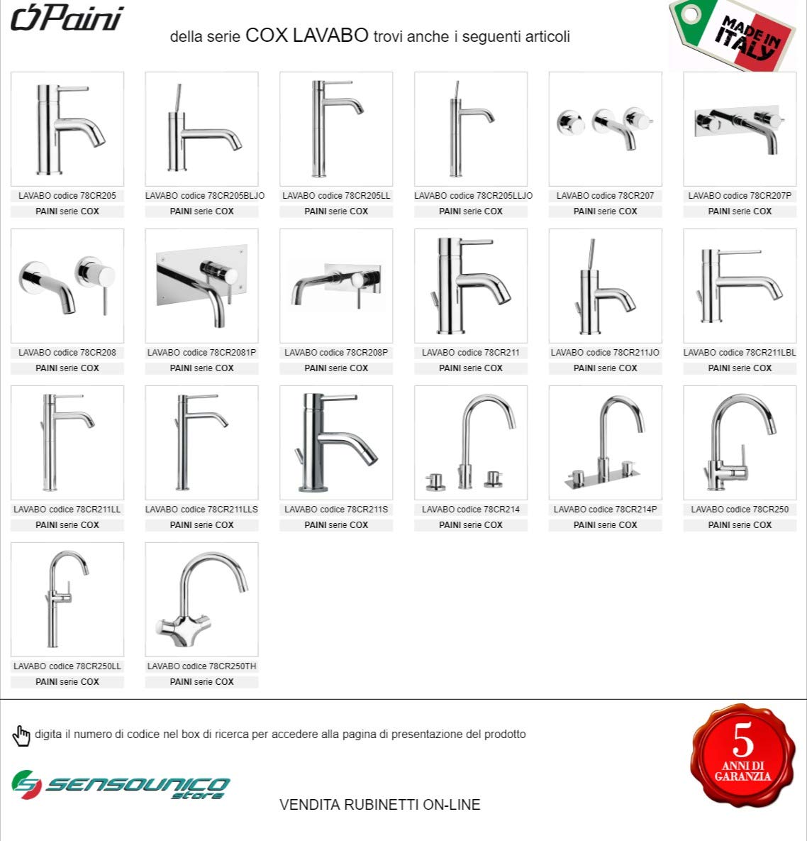Paini Cox Miscelatore Lavabo Alto