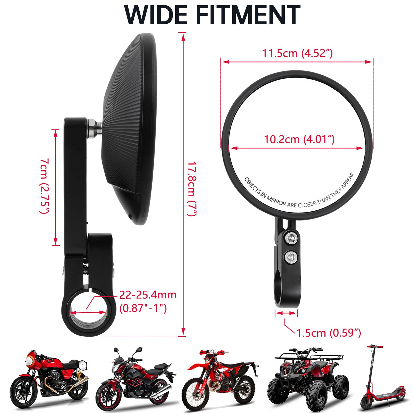 DREAMIZER Specchietto manubrio, specchietto laterale Omologati E24 per estremità manubrio moto, specchietti rotondi girevoli a 360° per manubri da 22-25,4mm compatibile con Moto Dirt Bike Enduro ATV