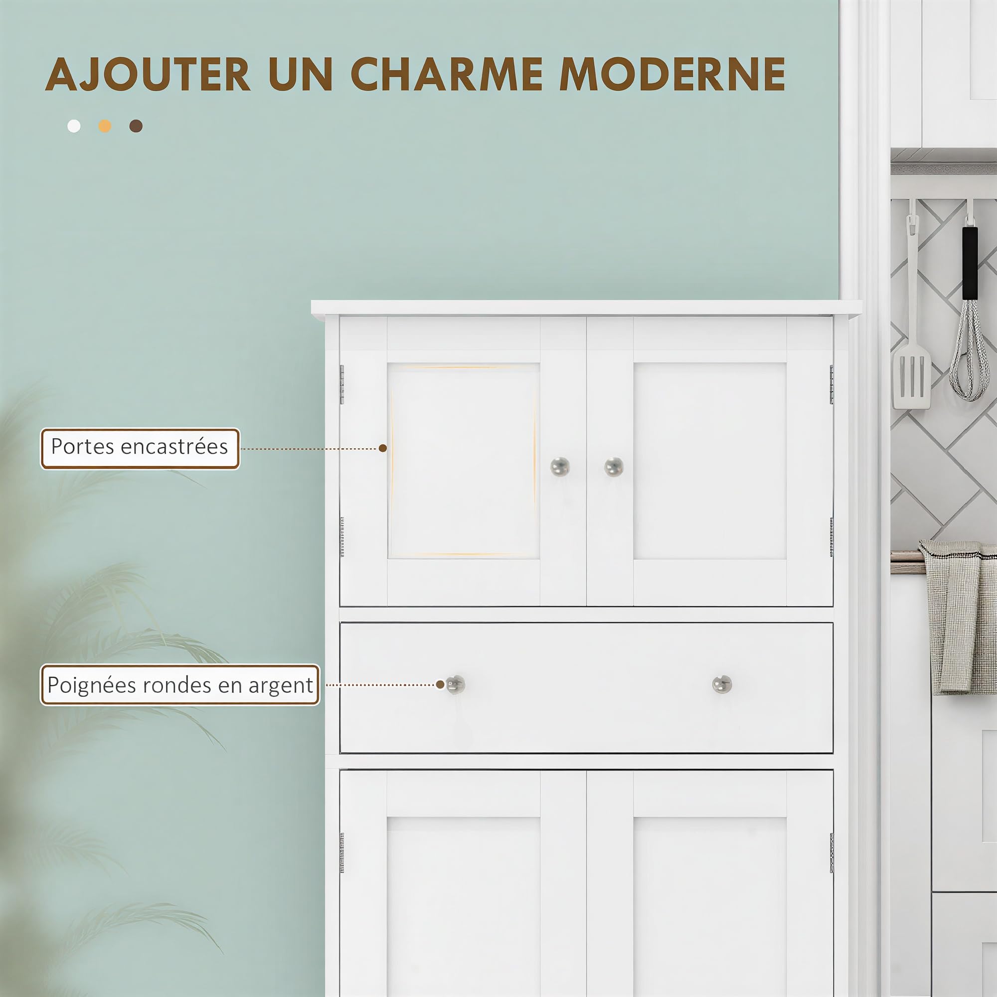 HOMCOM Armoire de Cuisine avec Placards, Tiroir 60 x 30 x 128 cm Blanc