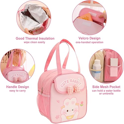 Miniatura 7 de Juego de 5 mochilas kawaii para niñas, bolsa para portátil de arcoíris de 17 pulgadas, mochila de doble hombro de gran capacidad, Púrpura, Tamaño