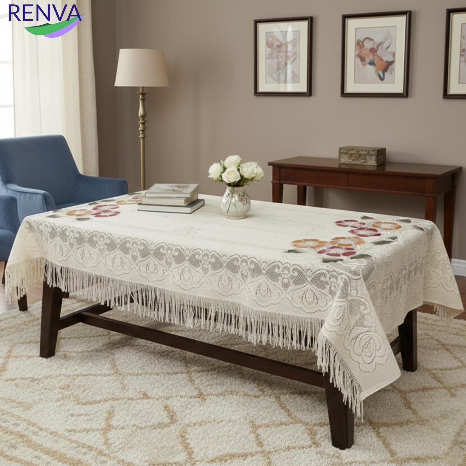 RENVA 4 Seater Cotton Dining Table Cover Durable Table Cover Cloth for Kitchen Table Cloth for Home, Hotel, Office & Restaurant | Table top Reusable Table Covers Washable 4