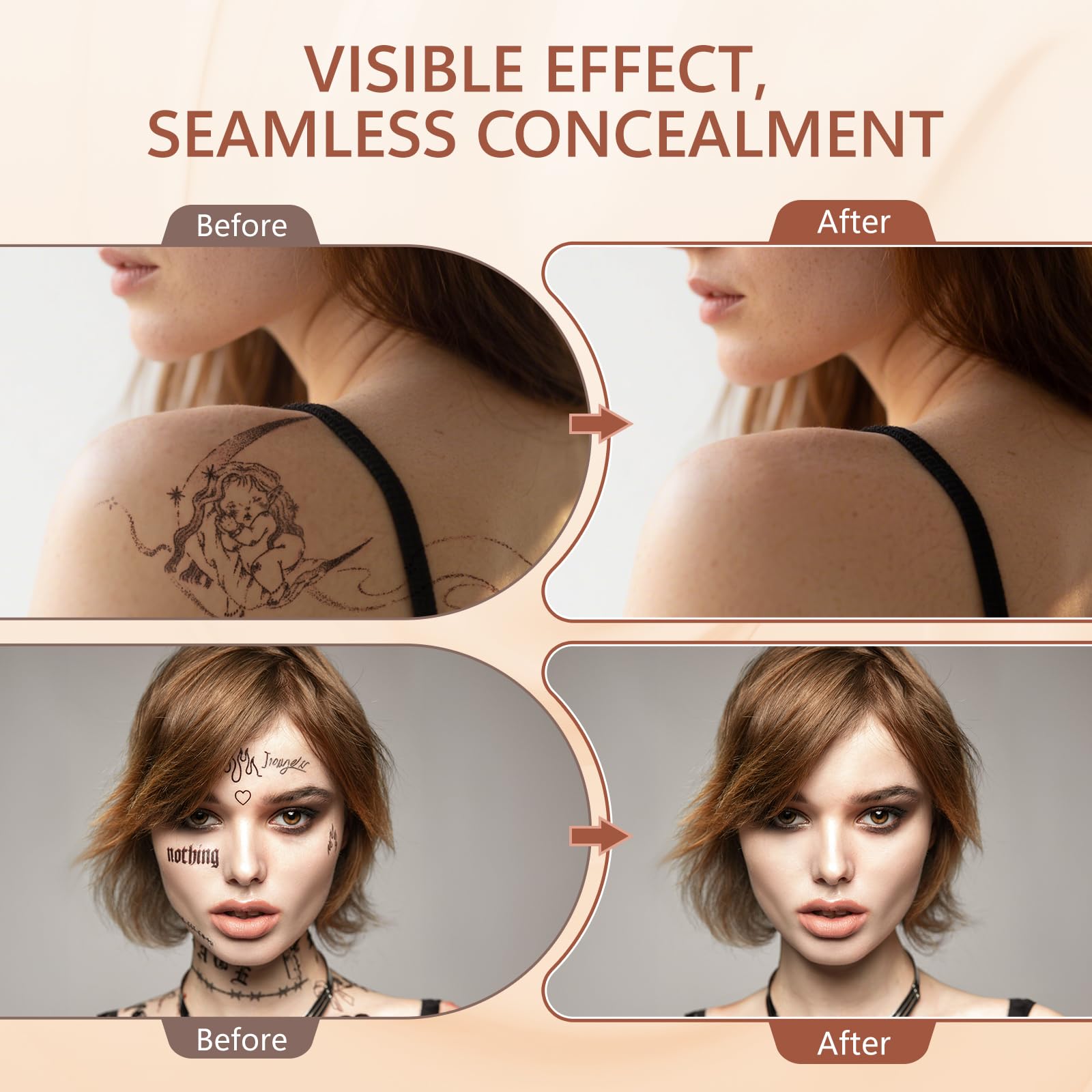 Tattoo Cover Up Makeup Waterproof, Sweatproof & Long-Lasting Tattoo Cover, 2 Colors Adjustable Makeup Concealer, Suitable for Bruise, Scars & Other Blemishes - 5