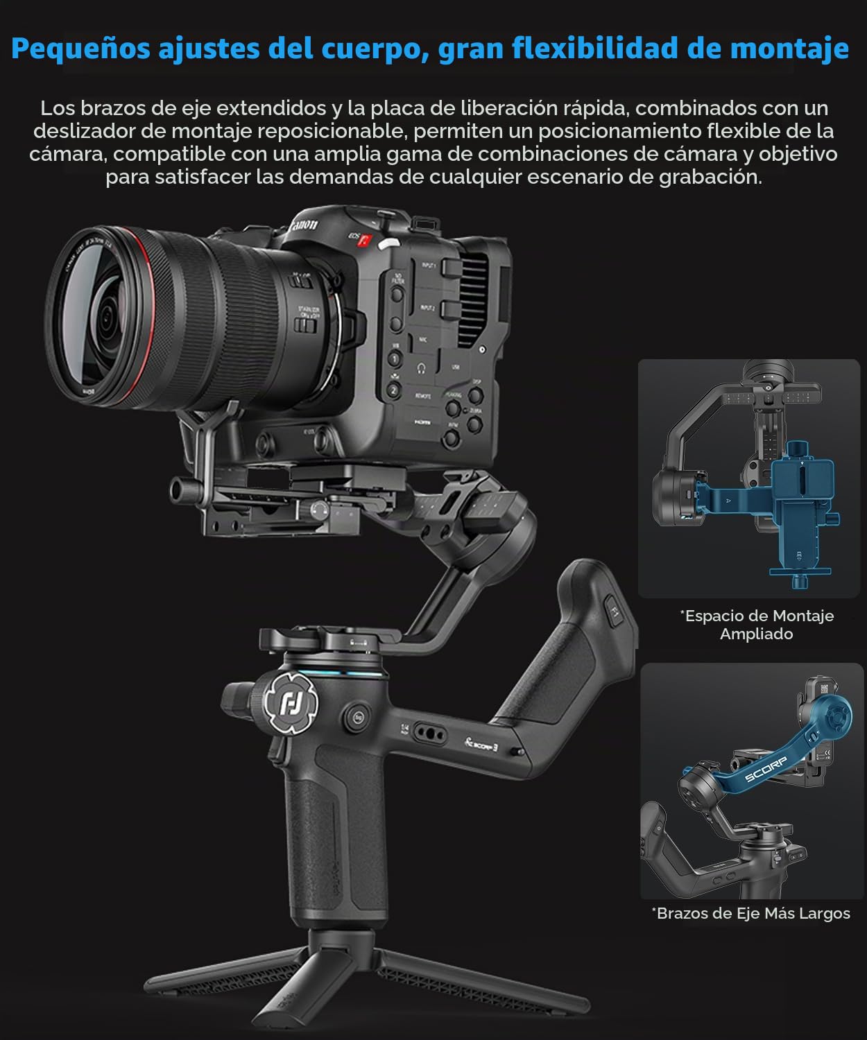FeiyuTech SCORP 3 KIT, Estabilizador Cámara para DSLR sin Espejo, Seguimiento de IA Integrado, Carga máxima de 3,5 kg, Pantalla Táctil, Disparo Vertical Nativo, Estuche, para Sony/Canon/Nikon/Fujifilm
