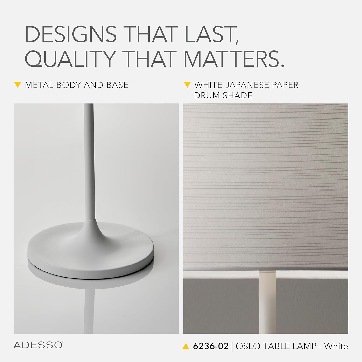 Adesso Table Lamp with Scratch Proof and Corrosion Resistant Body - Perfect Lighting for Bedroom and Living Room Decor, Matte White