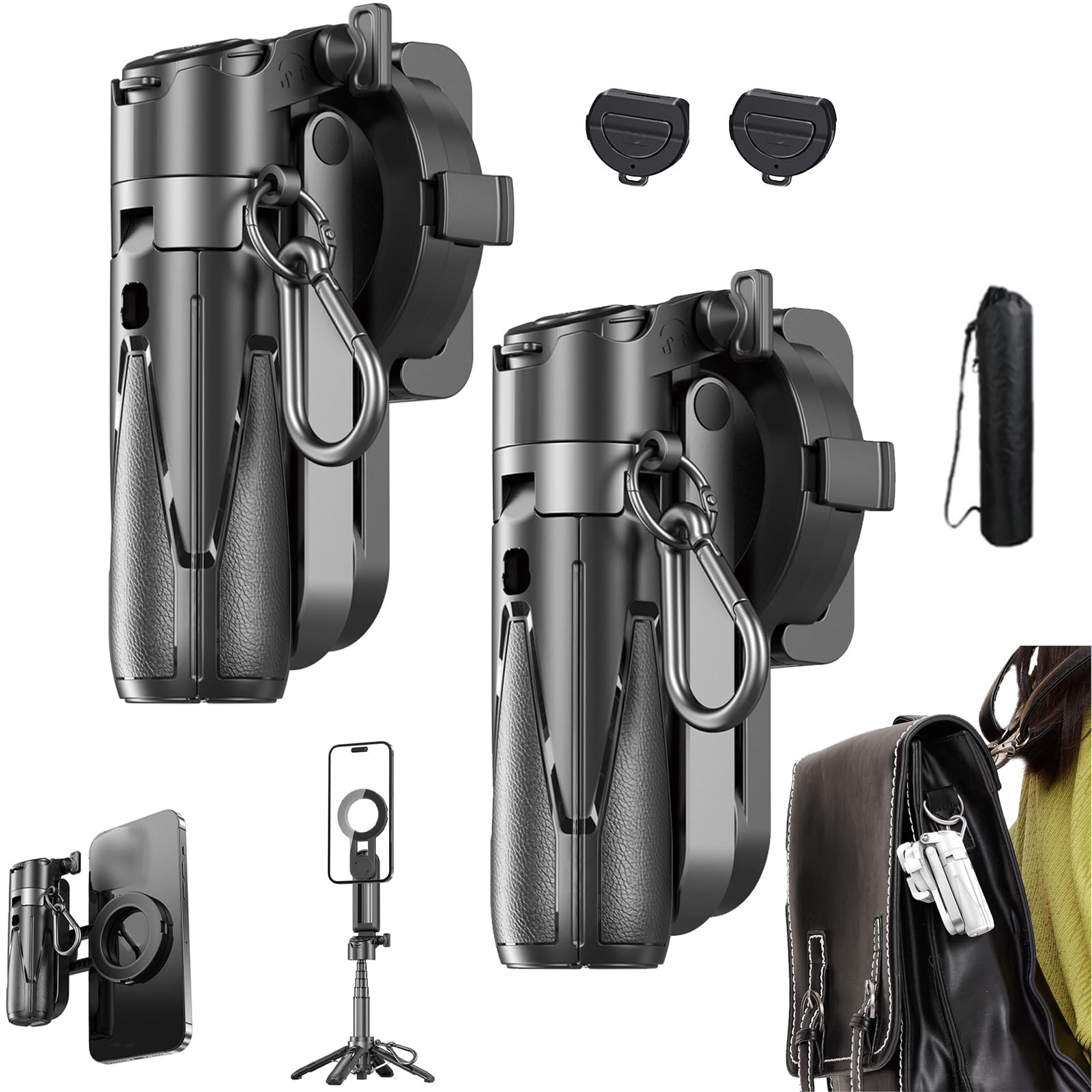 Trípode selfie mejorado 2026, trípode, magnético, mini palo selfie Bluetooth, rotación flexible de 360°, control remoto desmontable, para vlog, fotografía de paisajes (2 unidades)