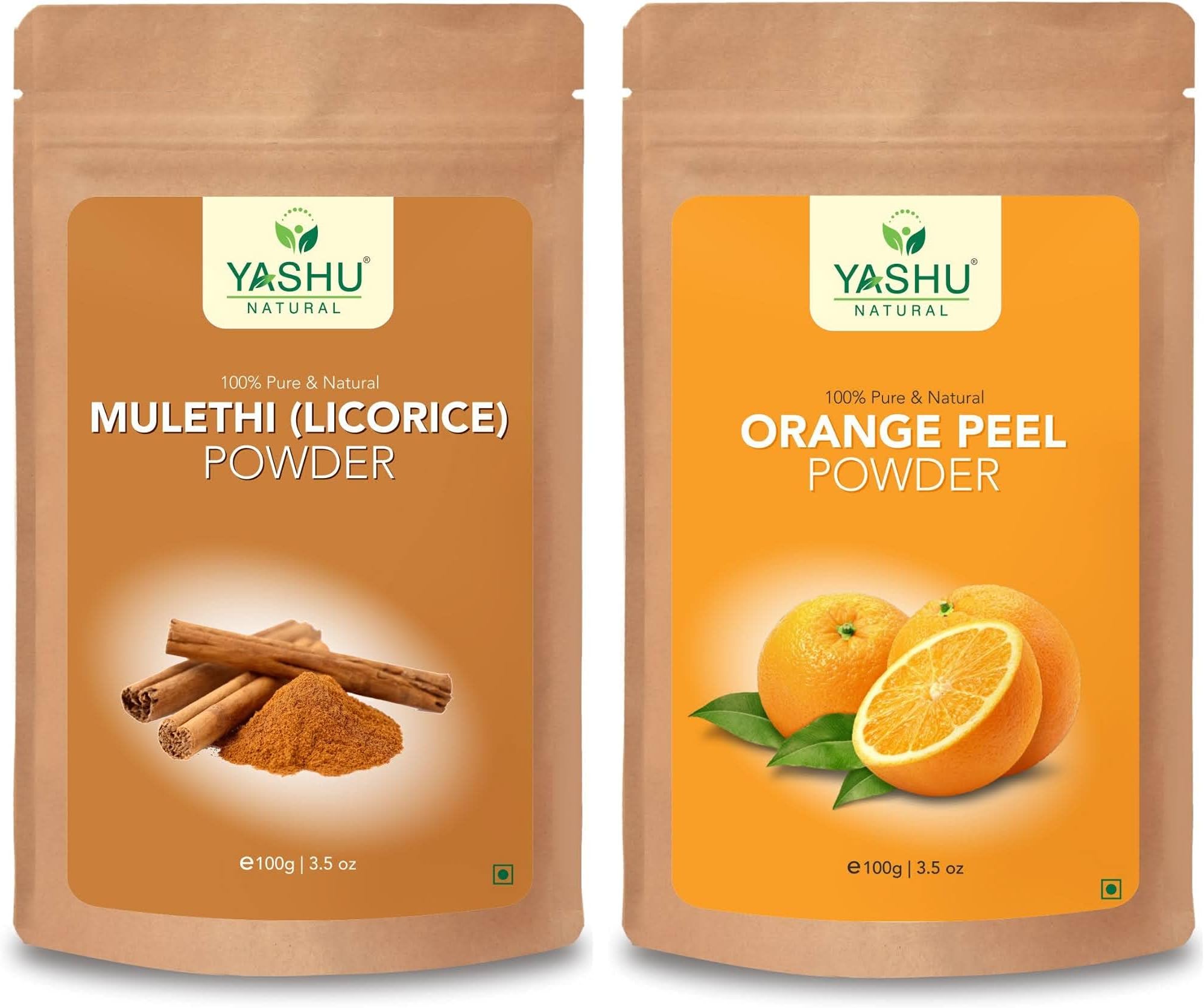 YASHU Pure Licorice (Mulethi) & Orange Peel Face Cleansing Powder for Glow | Natural Detan Face Pack Combo (200g)