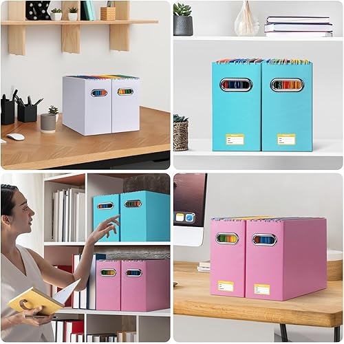 Miniatura 50 de BALEINE Caja organizadora de archivos, organizador de carpetas de archivos de cartón con asa para tamaño carta, caja de archivos plegable portátil