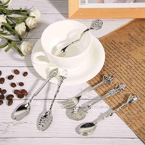 Miniatura 4 de Cucharas de té vintage, 6 cucharas para cafetería, kit de cuchara retro elegante, agitadores de café de aleación de zinc, juego de cucharas de