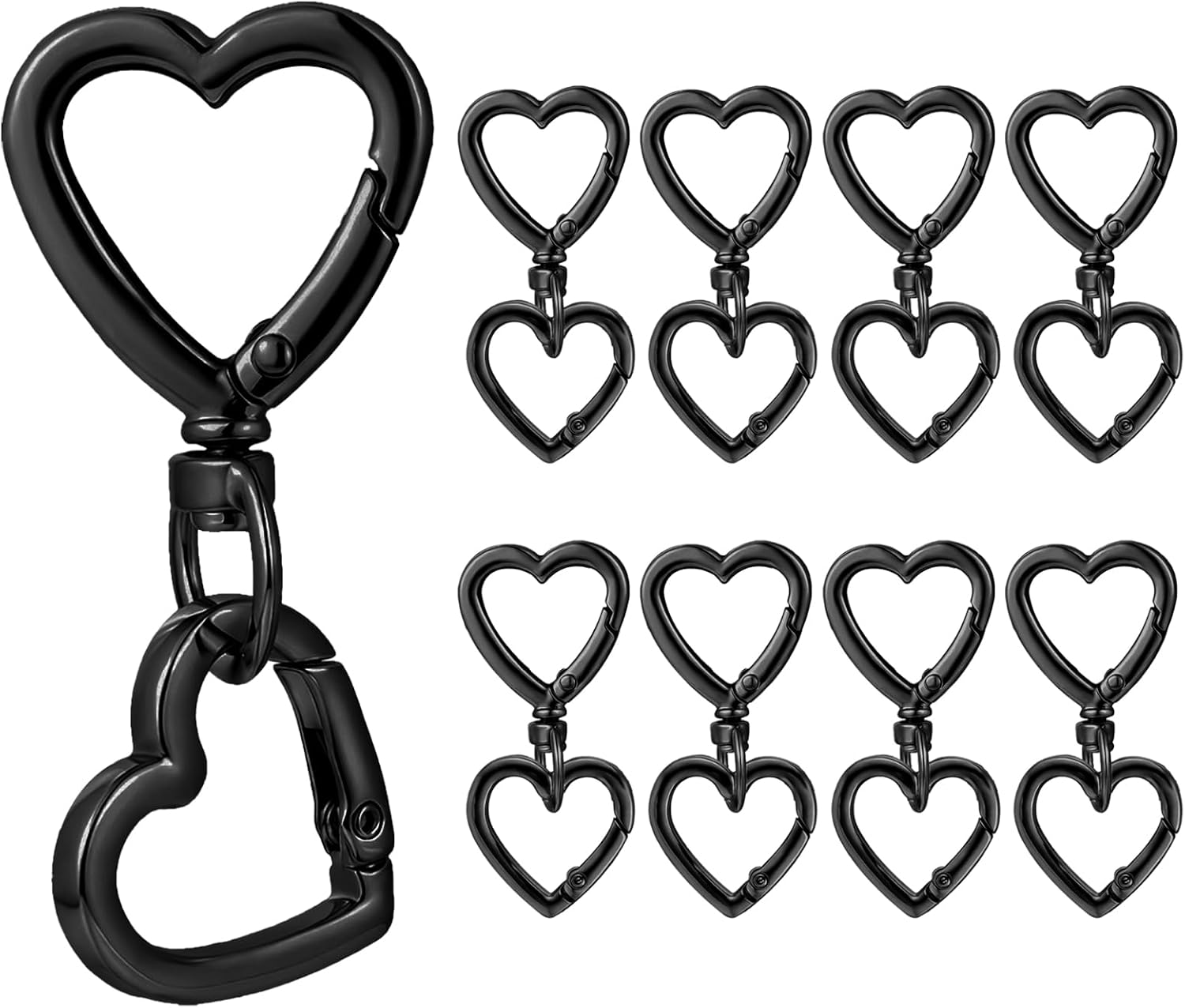 16 Pcs Heart Swivel Spring Clasps - Heart Keychains, Bag Charm Clip, Keychain Attachment, Heart Key Chain, Keyring Clasp, Key Clip for Purse, Swivel Keychain, （Black