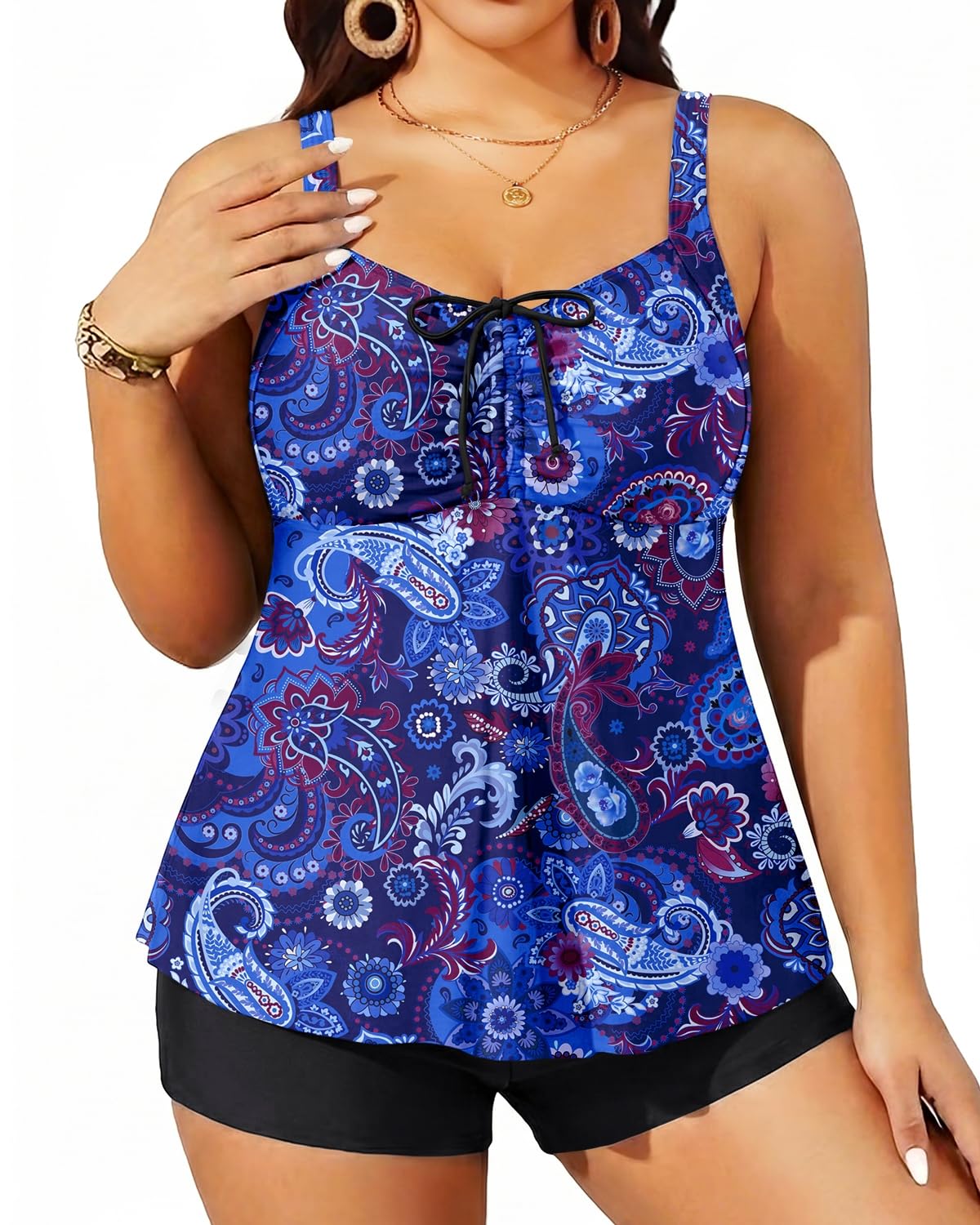 Plus Size Tankini Swimsuits for Women with Shorts Flyaway Bathing Suits 2 Piece Swimwear-image-13