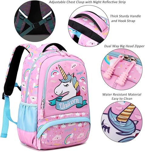 Miniatura 5 de Juego de mochila para niñas y adolescentes, mochila escolar para niños con bolsa para el almuerzo, estuche para lápices, mochilas escolares con