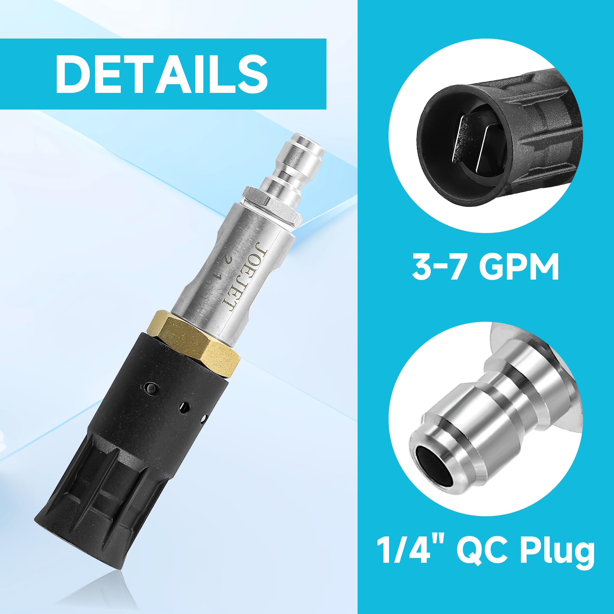 JOEJET Boquilla giratoria M5, boquilla de lavado suave ajustable hacia abajo con conexión rápida de 1/4 pulgadas, 3-7 GPM