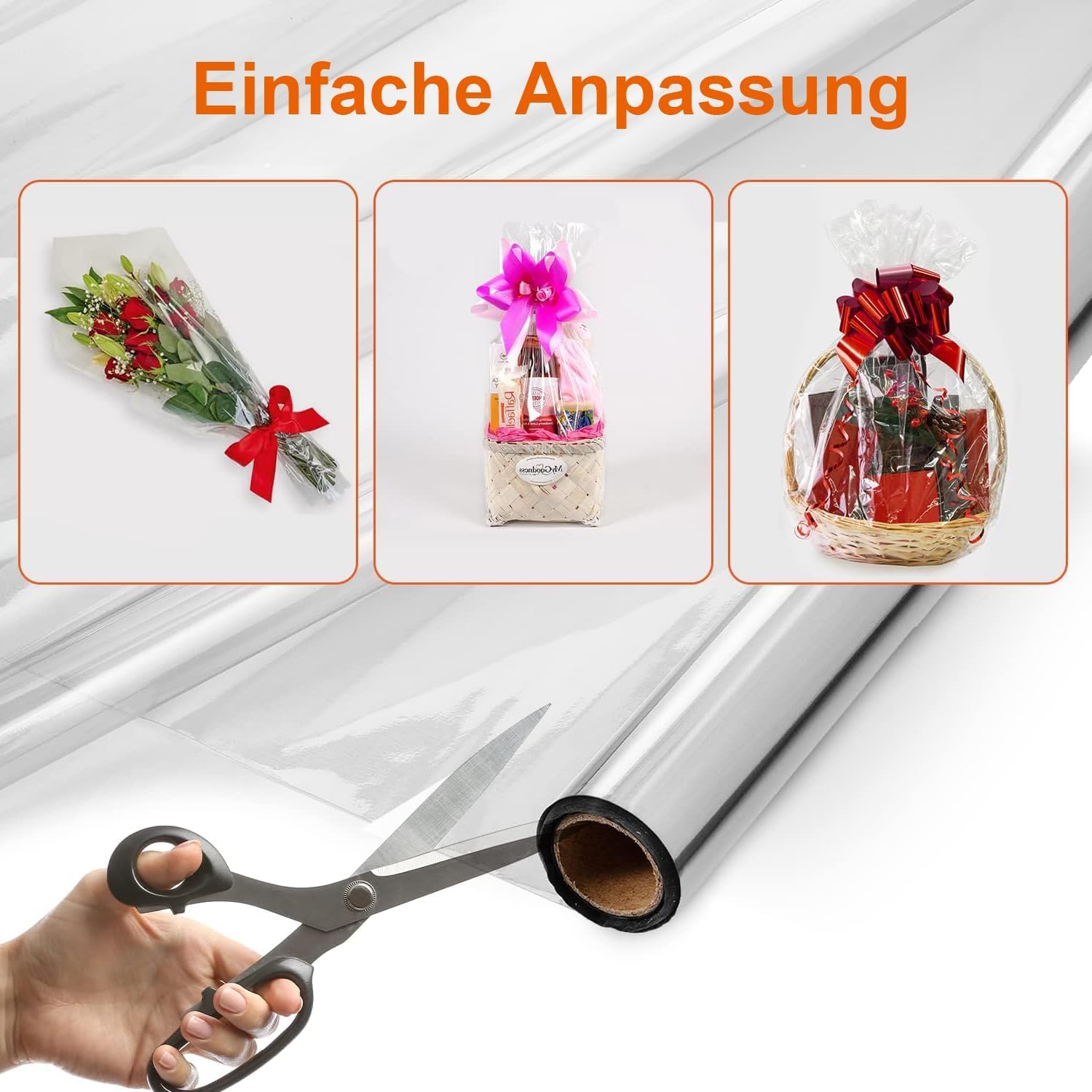 3 Mil Rotolo di Cellophane Trasparente,86 CM x 30 M Cellofan per Imballaggio ,Cellophane Trasparente,Per fiori, Confezioni di Cesti regalo, Confezioni Regalo(Piegato 43 cm