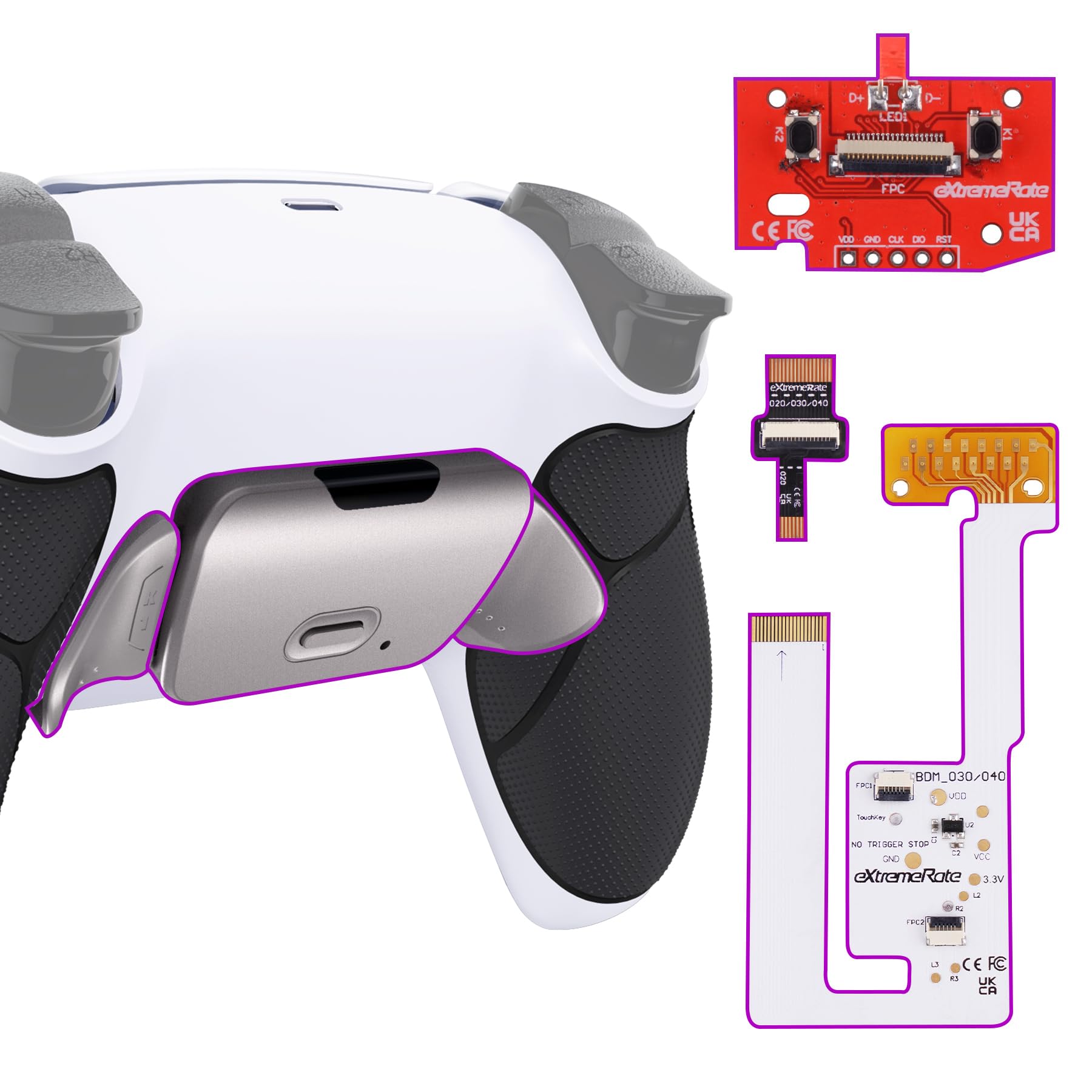 eXtremeRate Rise V3 Remap Kit per ps5 Controller BDM-030/040/050,2 Palette Metallo Programmabile per ps5 Joystick,Back Button Paddles Tasti Posteriori Cover Grip Gommato,Senza Joypad,Bianco Nero
