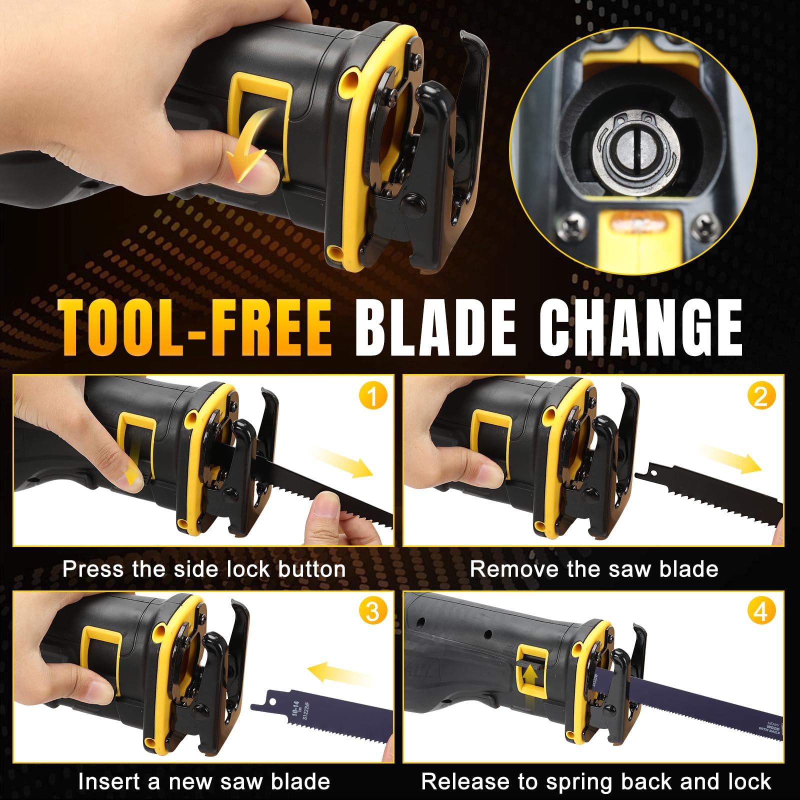 WingFly Sierra sable inalámbrica para Dewalt 18 V, 20 V batería, Sierra Alternativa profesional con 4 hojas, 3500 rpm, Sierra Recíproca Eléctrica con Velocidad Variable