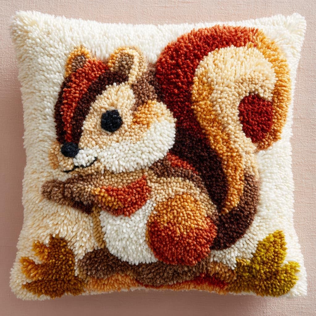 WallustrioaW Latch Hook Cushion Kits for Adults,Animal Squirrel