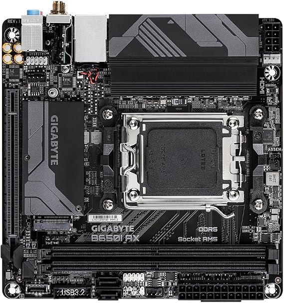 Gigabyte B650I AX Motherboard - Supports AMD AM5 CPUs, 5+2+1 Phases Digital VRM, up to 6400MHz DDR5 (OC), 1xPCIe 4.0 M.2, Wi-Fi 6E, 2.5GbE LAN, USB 3.2 Gen 2